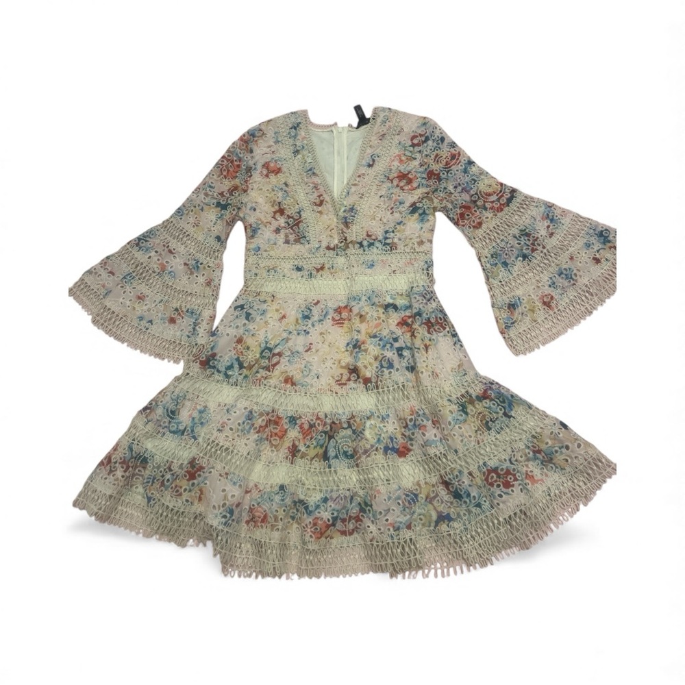BLOOMINGDALE'S AQUA LABEL FLORAL EYELET & LACE DRESS S